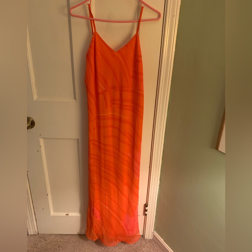 Orange Rag Maxi Dress with Spaghetti Straps